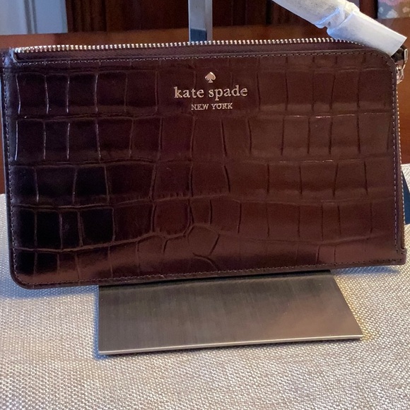 Kate Spade Metallic Brown Croc-Embossed Wallet retail 159.00